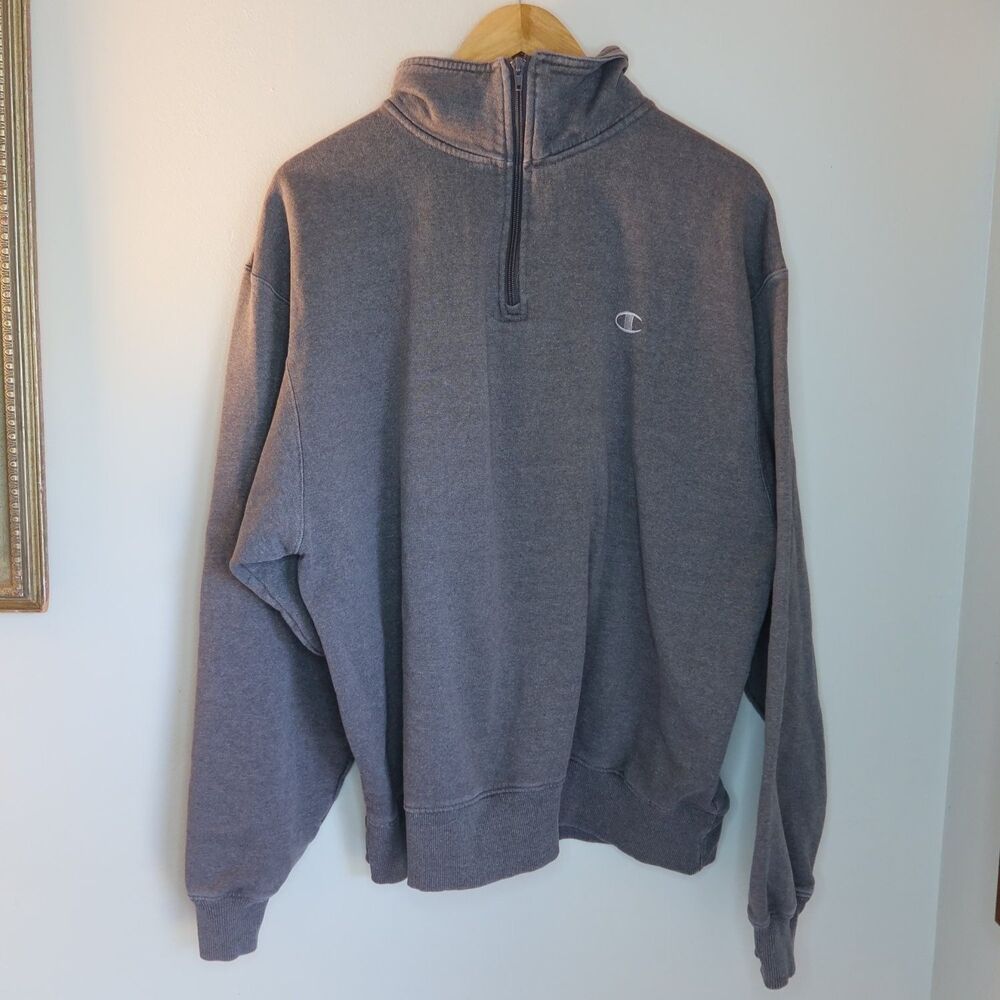 Champion Mens L Gray Quarter Zip Pullover Sweatshirt S2229 Embroidered C